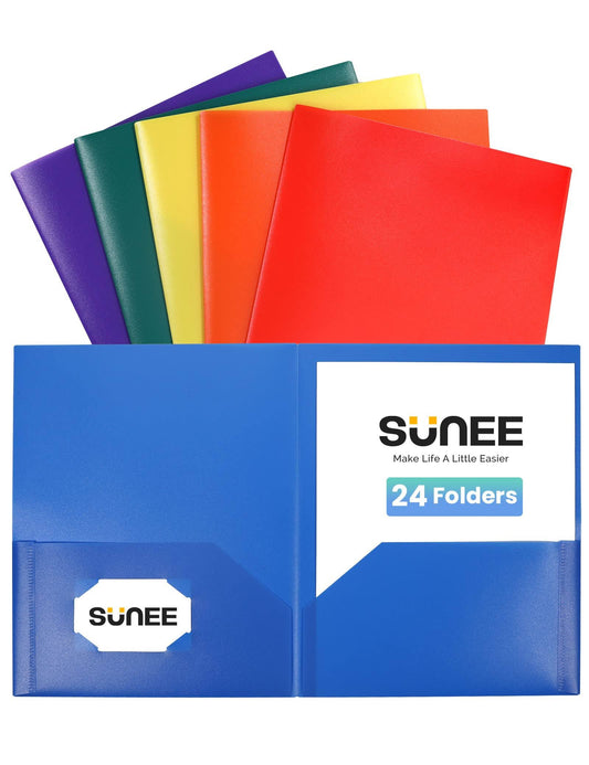 Sunee 2 Pocket Folders Heavy-Duty Plastic Folders with Pockets